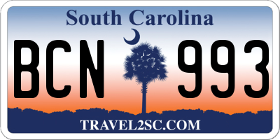 SC license plate BCN993