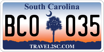 SC license plate BCO035