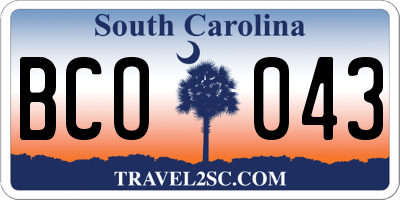 SC license plate BCO043