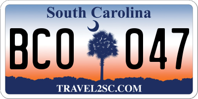SC license plate BCO047