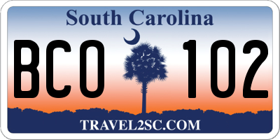 SC license plate BCO102