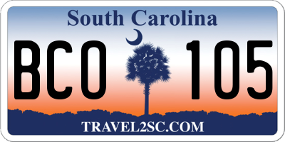 SC license plate BCO105