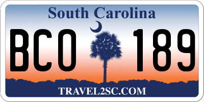 SC license plate BCO189