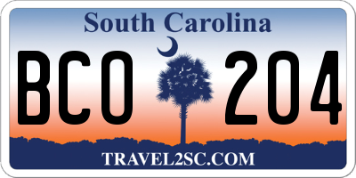 SC license plate BCO204