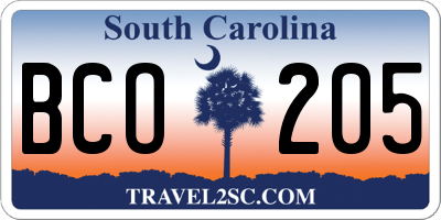 SC license plate BCO205