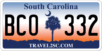 SC license plate BCO332