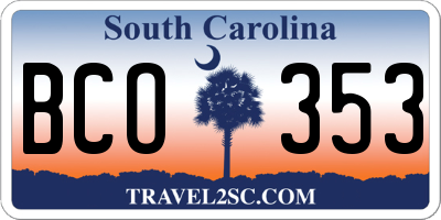 SC license plate BCO353