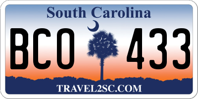 SC license plate BCO433