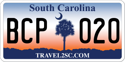 SC license plate BCP020