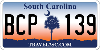 SC license plate BCP139