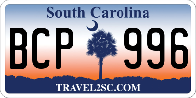 SC license plate BCP996