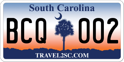 SC license plate BCQ002
