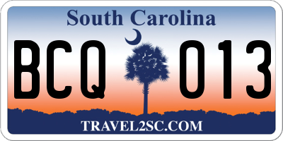 SC license plate BCQ013