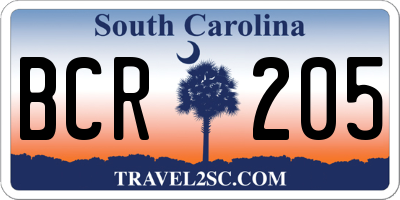 SC license plate BCR205