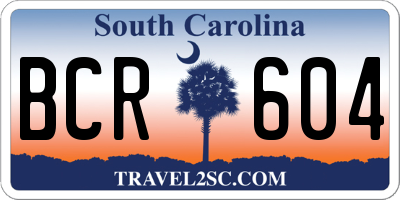 SC license plate BCR604