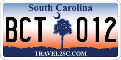 SC license plate BCT012