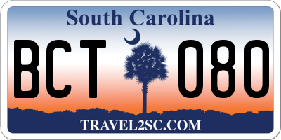 SC license plate BCT080