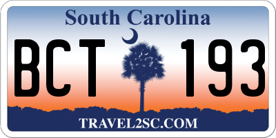 SC license plate BCT193