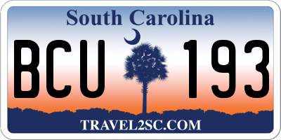 SC license plate BCU193