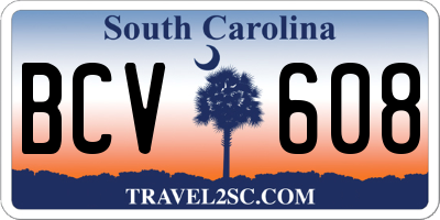 SC license plate BCV608
