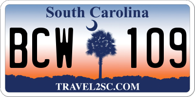 SC license plate BCW109