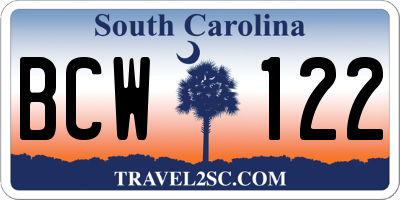 SC license plate BCW122