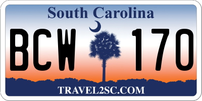 SC license plate BCW170