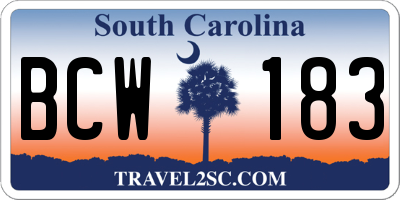 SC license plate BCW183