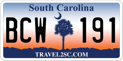 SC license plate BCW191