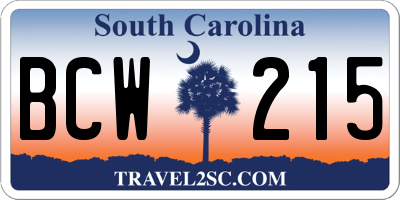 SC license plate BCW215