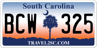 SC license plate BCW325