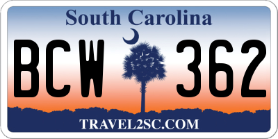 SC license plate BCW362