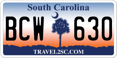 SC license plate BCW630