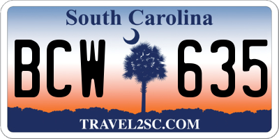 SC license plate BCW635