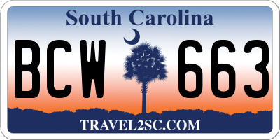 SC license plate BCW663