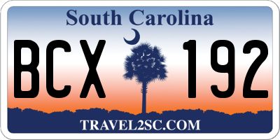 SC license plate BCX192