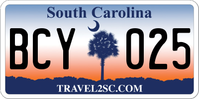 SC license plate BCY025