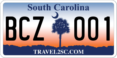 SC license plate BCZ001
