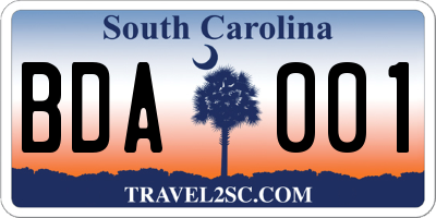 SC license plate BDA001