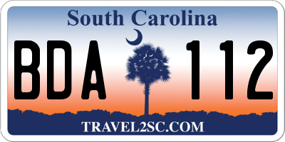 SC license plate BDA112