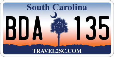 SC license plate BDA135