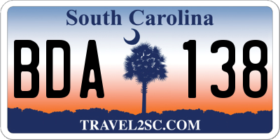 SC license plate BDA138