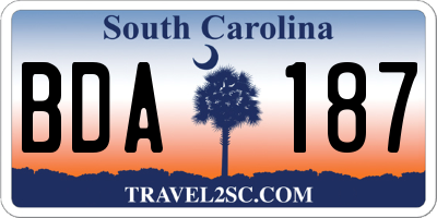 SC license plate BDA187