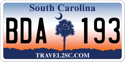 SC license plate BDA193