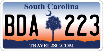 SC license plate BDA223