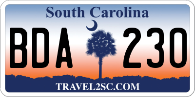 SC license plate BDA230
