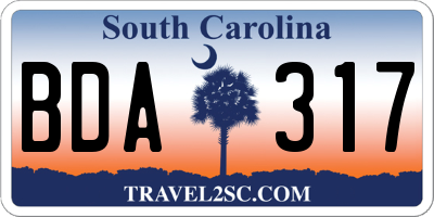 SC license plate BDA317