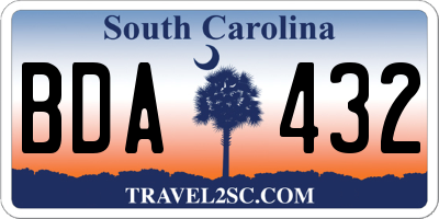 SC license plate BDA432