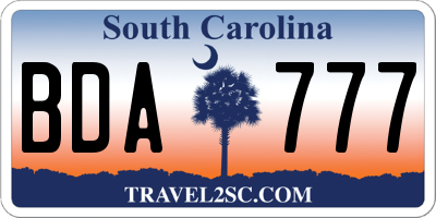 SC license plate BDA777