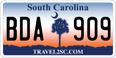 SC license plate BDA909